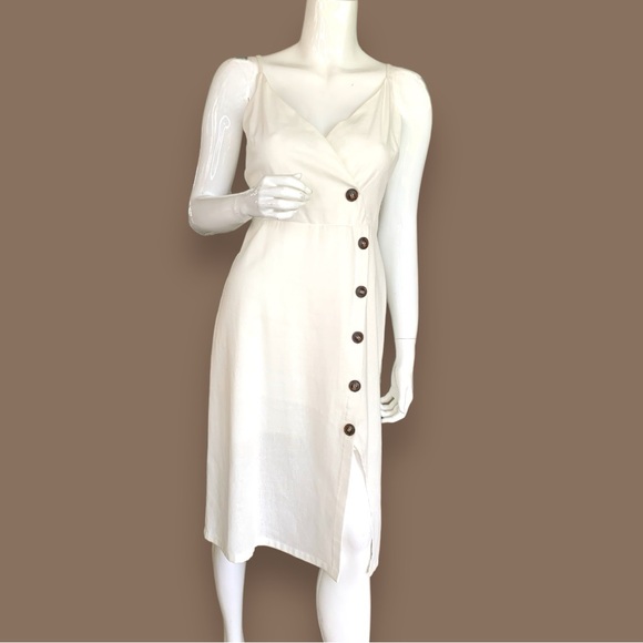 LUSH OFF WHITE COTTON BLEND BUTTON DOWN SPAGHETTI STRAP MIDI DRESS. WOMEN SIZE L - Picture 1 of 9